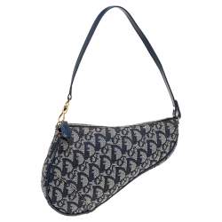 Pre Owned Dior Blue Oblique Canvas Saddle Clutch