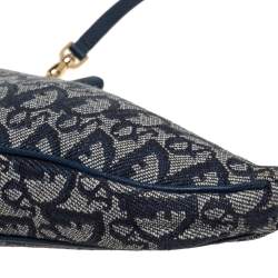 Pre Owned Dior Blue Oblique Canvas Saddle Clutch