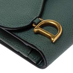 Pre Owned Dior Green Leather Saddle Trifold Wallet 
