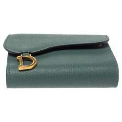 Pre Owned Dior Green Leather Saddle Trifold Wallet 