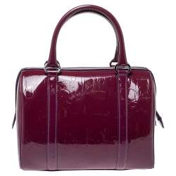 Pre Owned Dior Purple Oblique Embossed Patent Leather Boston Bag