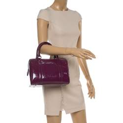 Pre Owned Dior Purple Oblique Embossed Patent Leather Boston Bag