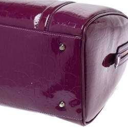 Pre Owned Dior Purple Oblique Embossed Patent Leather Boston Bag