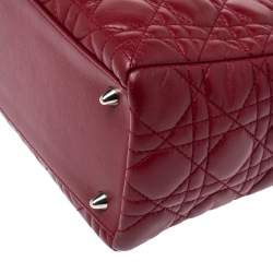 Pre Owned Dior Wine Red Cannage Leather Medium Lady Dior Ruffle Tote