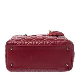 Pre Owned Dior Wine Red Cannage Leather Medium Lady Dior Ruffle Tote