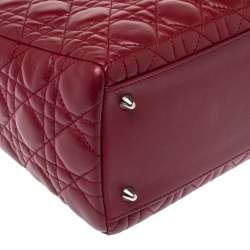 Pre Owned Dior Wine Red Cannage Leather Medium Lady Dior Ruffle Tote