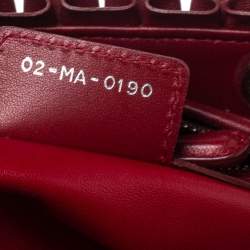 Pre Owned Dior Wine Red Cannage Leather Medium Lady Dior Ruffle Tote