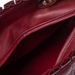 Pre Owned Dior Wine Red Cannage Leather Medium Lady Dior Ruffle Tote