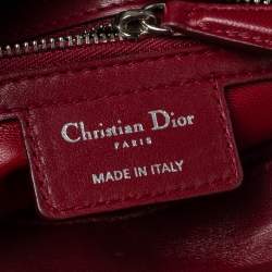 Pre Owned Dior Wine Red Cannage Leather Medium Lady Dior Ruffle Tote