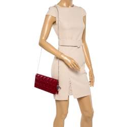 Pre Owned Dior Red Patent Leather Lady Dior Chain Clutch