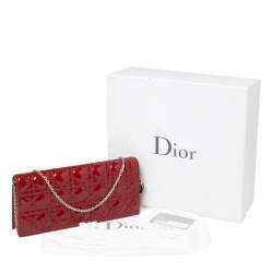 Pre Owned Dior Red Patent Leather Lady Dior Chain Clutch