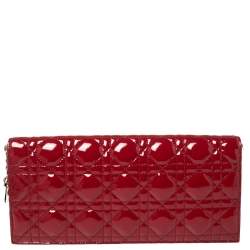 Pre Owned Dior Red Patent Leather Lady Dior Chain Clutch
