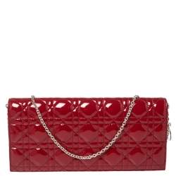 Pre Owned Dior Red Patent Leather Lady Dior Chain Clutch