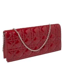 Pre Owned Dior Red Patent Leather Lady Dior Chain Clutch