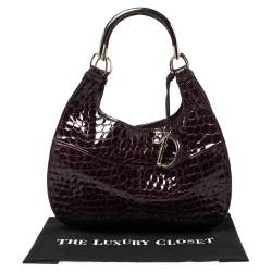 Pre Owned حقيبة يد ديور 61 جلد لامعة نقش تمساح بنفسجية