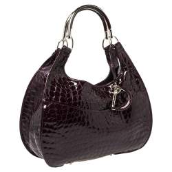 Pre Owned حقيبة يد ديور 61 جلد لامعة نقش تمساح بنفسجية