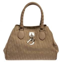 Pre Owned Dior Beige Oblique Nylon and Leather Lovely Tote
