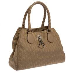 Pre Owned Dior Beige Oblique Nylon and Leather Lovely Tote