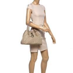 Pre Owned Dior Beige Oblique Nylon and Leather Lovely Tote