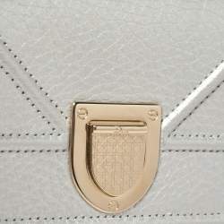 Pre Owned Christian Dior Silver Grained Leather Diorama Pouch Wallet on Chain