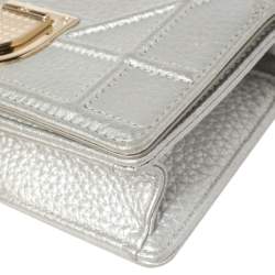 Pre Owned Christian Dior Silver Grained Leather Diorama Pouch Wallet on Chain