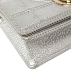 Pre Owned Christian Dior Silver Grained Leather Diorama Pouch Wallet on Chain