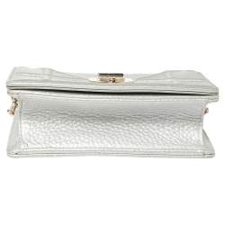 Pre Owned Christian Dior Silver Grained Leather Diorama Pouch Wallet on Chain