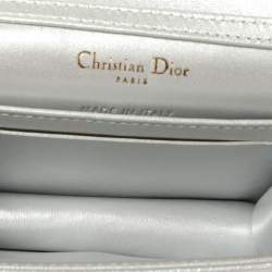 Pre Owned Christian Dior Silver Grained Leather Diorama Pouch Wallet on Chain