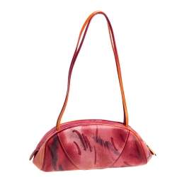 مملوكة مسبقًا Dior Red/Orange Printed Patent Leather Half Moon Shoulder Bag