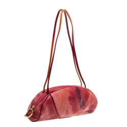 مملوكة مسبقًا Dior Red/Orange Printed Patent Leather Half Moon Shoulder Bag