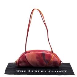 مملوكة مسبقًا Dior Red/Orange Printed Patent Leather Half Moon Shoulder Bag