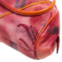 مملوكة مسبقًا Dior Red/Orange Printed Patent Leather Half Moon Shoulder Bag