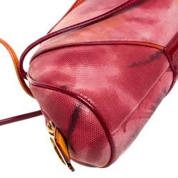 مملوكة مسبقًا Dior Red/Orange Printed Patent Leather Half Moon Shoulder Bag