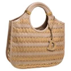 Pre Owned Dior Beige/Gold Leather Diorita Contrast Twist Hobo