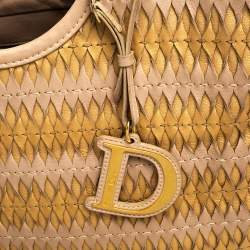 Pre Owned Dior Beige/Gold Leather Diorita Contrast Twist Hobo