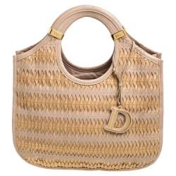 Pre Owned Dior Beige/Gold Leather Diorita Contrast Twist Hobo
