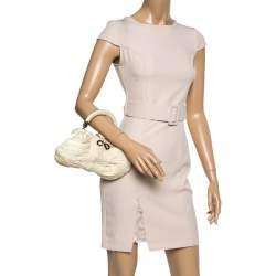 Pre Owned Dior Cream Velvet and Python Karenina Top Handle Bag
