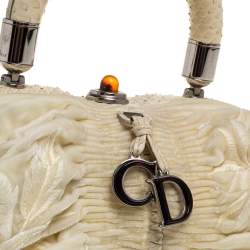 Pre Owned Dior Cream Velvet and Python Karenina Top Handle Bag