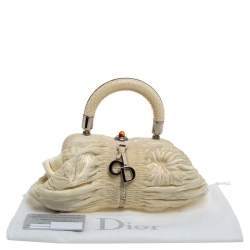 Pre Owned Dior Cream Velvet and Python Karenina Top Handle Bag
