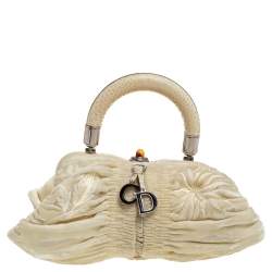 Pre Owned Dior Cream Velvet and Python Karenina Top Handle Bag