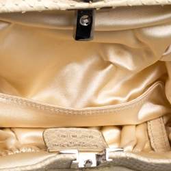 Pre Owned Dior Cream Velvet and Python Karenina Top Handle Bag