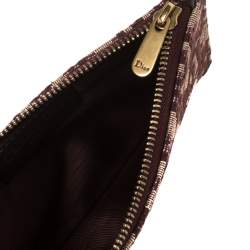 Pre Owned Dior Burgundy Oblique Canvas and Leather Saddle Wallet On Chain