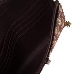 Pre Owned Dior Burgundy Oblique Canvas and Leather Saddle Wallet On Chain