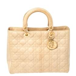 Pre Owned Dior Beige Python Large Limited Edition Lady Dior Tote