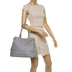 Pre Owned Dior Grey Cannage Coated Canvas Medium Panarea Tote