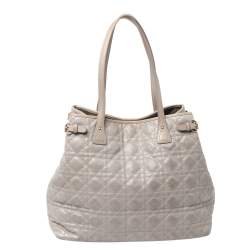 Pre Owned Dior Grey Cannage Coated Canvas Medium Panarea Tote