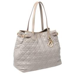 Pre Owned Dior Grey Cannage Coated Canvas Medium Panarea Tote