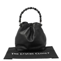 Pre Owned Dior Black Leather Beaded Top Handle Bag