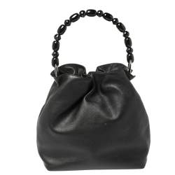 Pre Owned Dior Black Leather Beaded Top Handle Bag