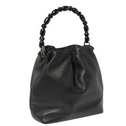 Pre Owned Dior Black Leather Beaded Top Handle Bag